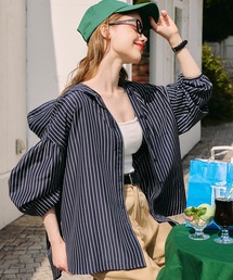 BONLECILL | 【UVカット率97%】ライトシアーギャザー 涼しげ オーバーフーディーシャツパーカー【纏うUVケア - ソルヴェール】(シャツ/ブラウス)