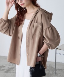 BONLECILL（ボンルシール）の「【UVカット率97%】ライトシアーギャザー 涼しげ オーバーフーディーシャツパーカー【纏うUVケア - ソルヴェール】（シャツ/ブラウス）」