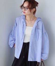 BONLECILL（ボンルシール）の「【UVカット率97%】ライトシアーギャザー 涼しげ オーバーフーディーシャツパーカー【纏うUVケア - ソルヴェール】（シャツ/ブラウス）」