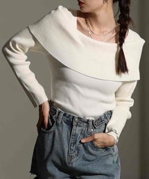 Sawa a la mode | リボンブローチ付きオフショル風ニットトップス(ニット/セーター)