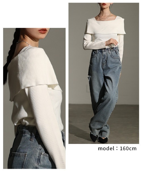 Sawa a la mode（サワアラモード）の「リボンブローチ付きオフショル風ニットトップス（ニット/セーター・レディース・オフホワイト・FREE）」の15枚目の写真