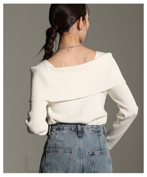 Sawa a la mode（サワアラモード）の「リボンブローチ付きオフショル風ニットトップス（ニット/セーター・レディース・オフホワイト・FREE）」の16枚目の写真