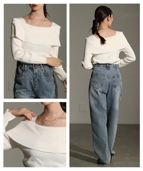 Sawa a la mode（サワアラモード）の「リボンブローチ付きオフショル風ニットトップス（ニット/セーター・レディース・オフホワイト・FREE）」の19枚目の写真