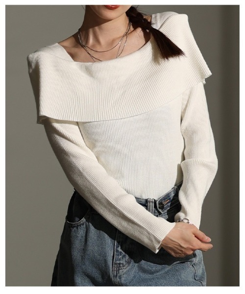 Sawa a la mode（サワアラモード）の「リボンブローチ付きオフショル風ニットトップス（ニット/セーター・レディース・オフホワイト・FREE）」の22枚目の写真