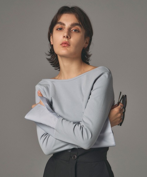 ARVELLIA(アルベリア)の「SPLIT CUFF TOPS(Tシャツ/カットソー・レディース・ブラック/サックスブルー・M)」の20枚目の写真