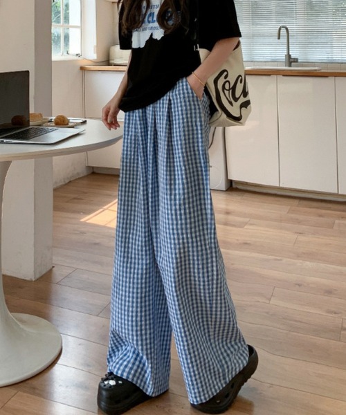 yuue' ( wear )(ユーイ)の「ギンガムチェック柄タックワイドパンツ(その他パンツ・レディース・ピンク/ブラック/ブルー・FREE)」の17枚目の写真