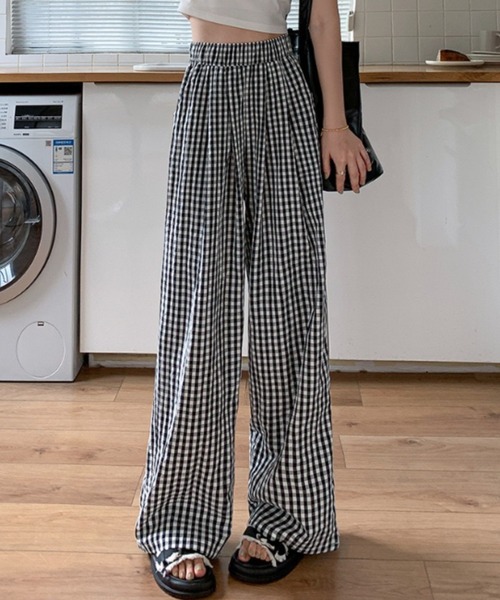 yuue' ( wear )(ユーイ)の「ギンガムチェック柄タックワイドパンツ(その他パンツ・レディース・ピンク/ブラック/ブルー・FREE)」の11枚目の写真