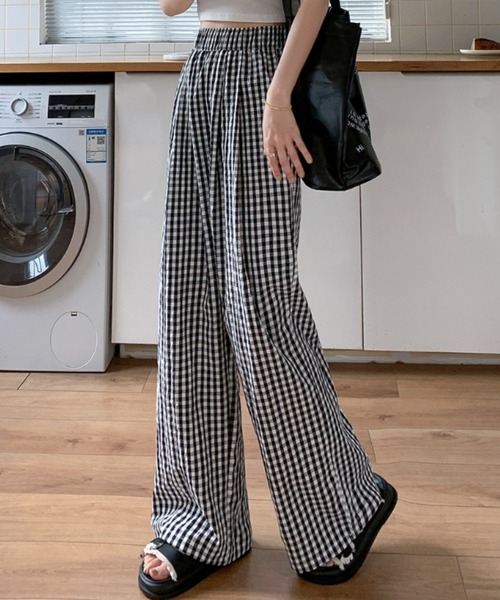 yuue' ( wear )(ユーイ)の「ギンガムチェック柄タックワイドパンツ(その他パンツ・レディース・ピンク/ブラック/ブルー・FREE)」の12枚目の写真