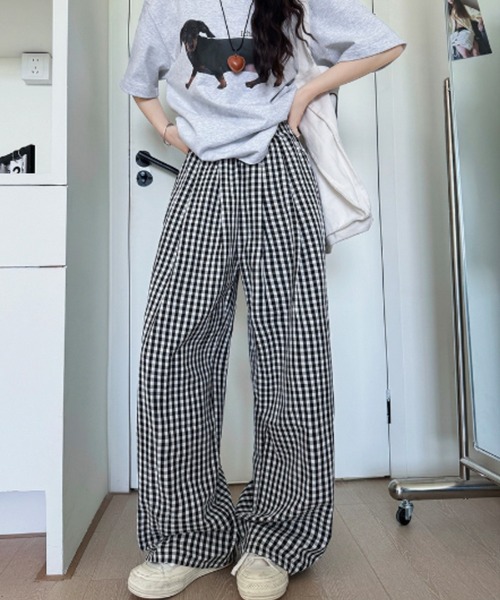 yuue' ( wear )(ユーイ)の「ギンガムチェック柄タックワイドパンツ(その他パンツ・レディース・ピンク/ブラック/ブルー・FREE)」の5枚目の写真