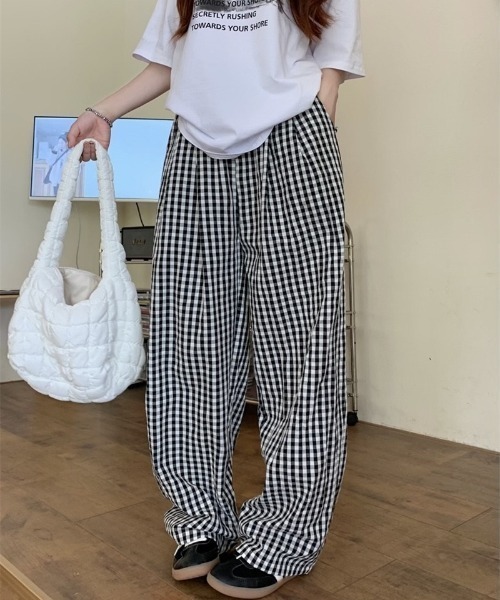 yuue' ( wear )(ユーイ)の「ギンガムチェック柄タックワイドパンツ(その他パンツ・レディース・ピンク/ブラック/ブルー・FREE)」の6枚目の写真