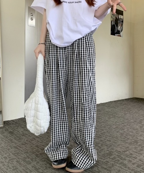 yuue' ( wear )(ユーイ)の「ギンガムチェック柄タックワイドパンツ(その他パンツ・レディース・ピンク/ブラック/ブルー・FREE)」の9枚目の写真