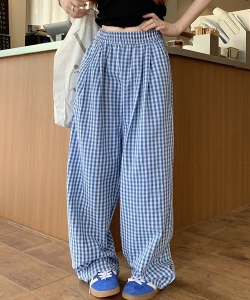 yuue' ( wear )(ユーイ)の「ギンガムチェック柄タックワイドパンツ(その他パンツ・レディース・ピンク/ブラック/ブルー・FREE)」の19枚目の写真