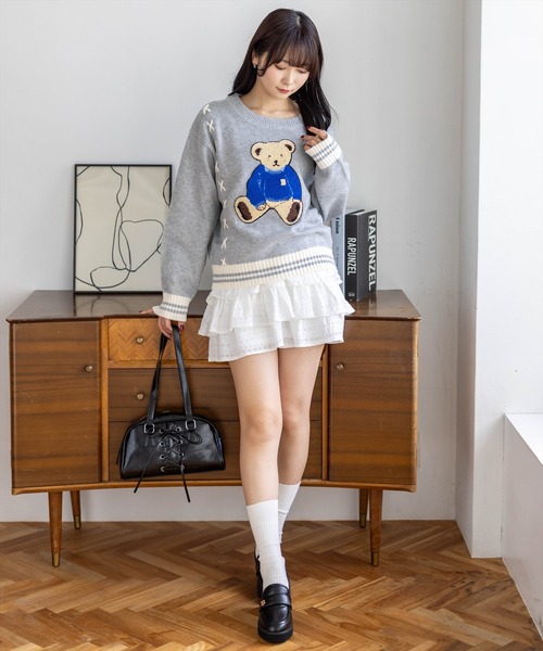 clear（クリア）の「ベアワッペンニットトップス[アニマル柄 ガーリー]≪新作≫（ニット/セーター・レディース・アイボリー/杢グレー・F）」の7枚目の写真