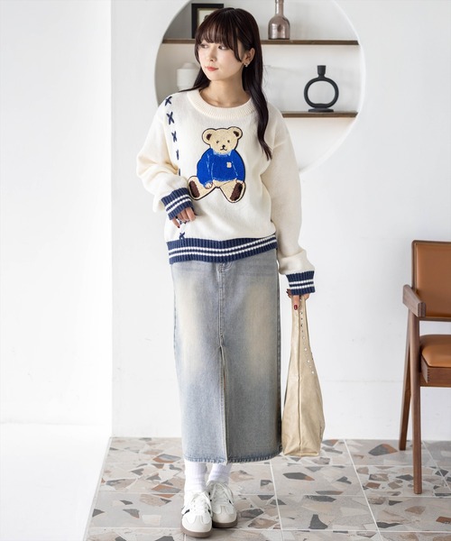 clear（クリア）の「ベアワッペンニットトップス[アニマル柄 ガーリー]≪新作≫（ニット/セーター・レディース・アイボリー/杢グレー・F）」の5枚目の写真