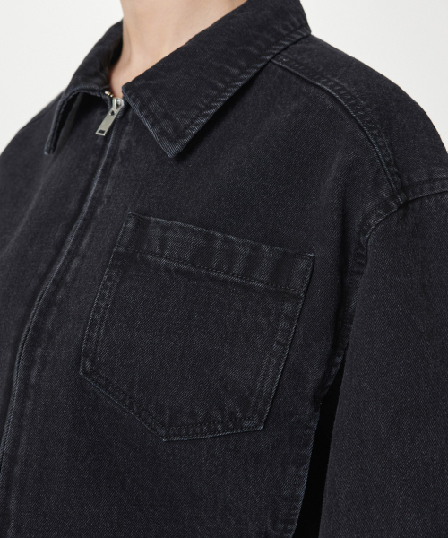 MUSINSA STANDARD WOMAN（ムシンサスタンダードウーマン）の「ウィメンズリラックスドクロップデニムジップアップジャケット[ウォッシュドブラック]（デニムジャケット・レディース・その他・S/M）」の7枚目の写真