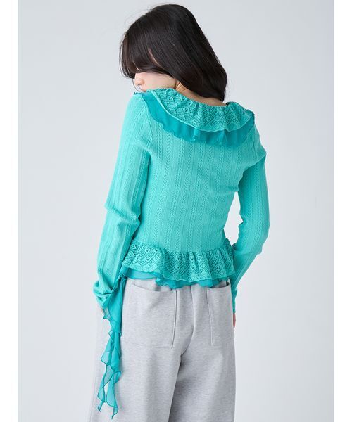 LILY BROWN（リリーブラウン）の「ボリュームフリルニットトップス（ニット/セーター・レディース・オフホワイト/グレー/ターコイズブルー・F）」の22枚目の写真