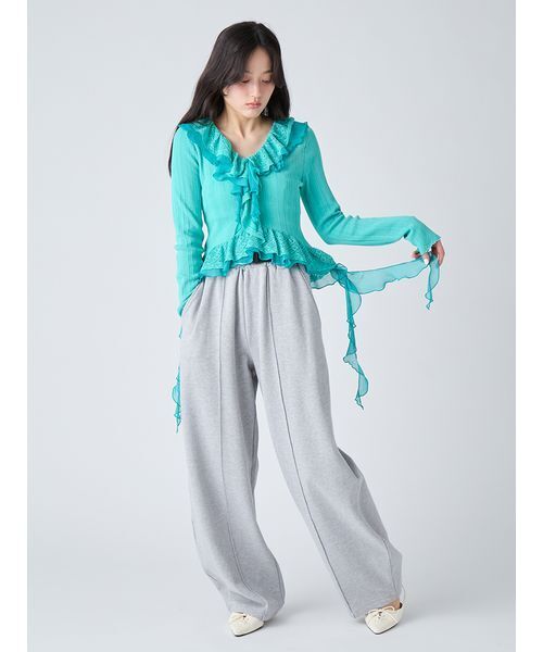 LILY BROWN（リリーブラウン）の「ボリュームフリルニットトップス（ニット/セーター・レディース・オフホワイト/グレー/ターコイズブルー・F）」の5枚目の写真