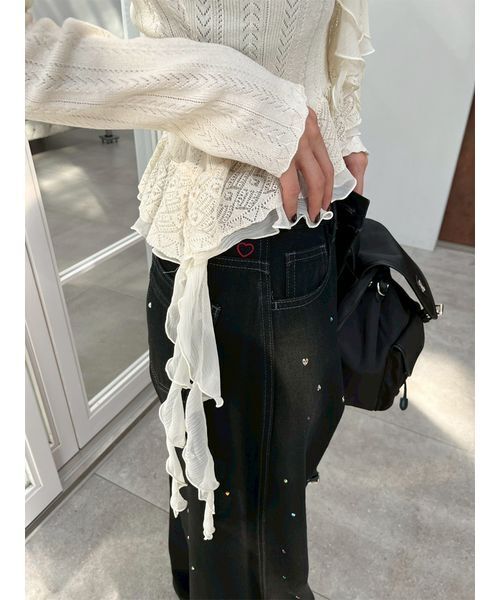 LILY BROWN（リリーブラウン）の「ボリュームフリルニットトップス（ニット/セーター・レディース・オフホワイト/グレー/ターコイズブルー・F）」の7枚目の写真