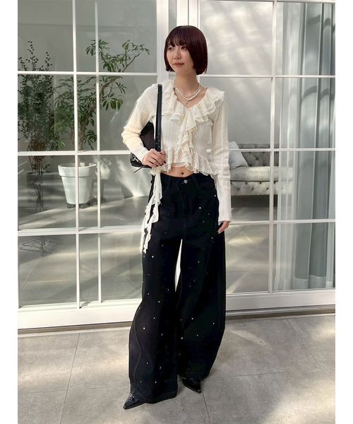 LILY BROWN（リリーブラウン）の「ボリュームフリルニットトップス（ニット/セーター・レディース・オフホワイト/グレー/ターコイズブルー・F）」の9枚目の写真