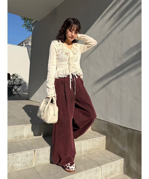 LILY BROWN（リリーブラウン）の「ボリュームフリルニットトップス（ニット/セーター・レディース・オフホワイト/グレー/ターコイズブルー・F）」の15枚目の写真