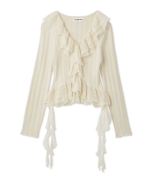 LILY BROWN（リリーブラウン）の「ボリュームフリルニットトップス（ニット/セーター・レディース・オフホワイト/グレー/ターコイズブルー・F）」の16枚目の写真