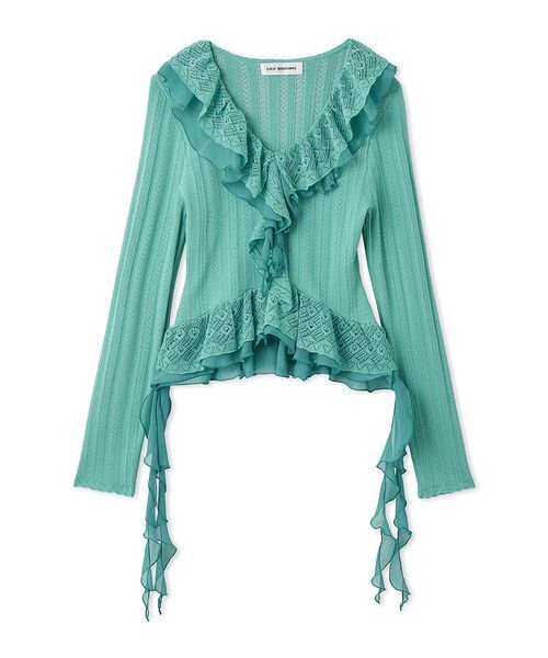 LILY BROWN（リリーブラウン）の「ボリュームフリルニットトップス（ニット/セーター・レディース・オフホワイト/グレー/ターコイズブルー・F）」の17枚目の写真