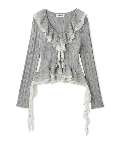 LILY BROWN（リリーブラウン）の「ボリュームフリルニットトップス（ニット/セーター・レディース・オフホワイト/グレー/ターコイズブルー・F）」の18枚目の写真