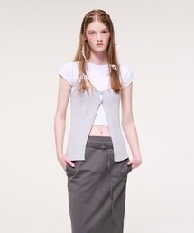 Slit Layered Knit Bustier, Light Lavender