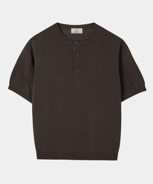 DECOROSO（デコローゾ）の「サマー クールタッチ ヘンリーネック 半袖ニット [ブラウン]（Tシャツ/カットソー）」