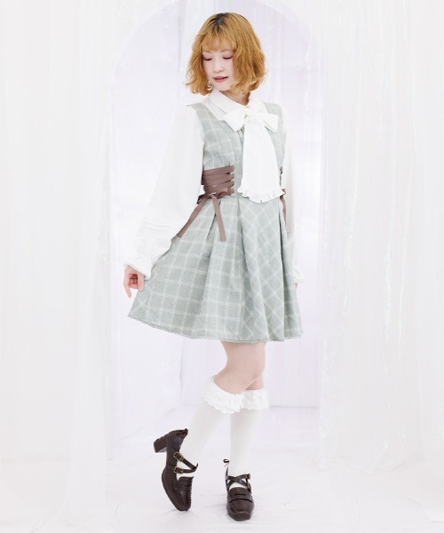 axes femme POETIQUE(アクシーズファムポエティック)の「リボン付センタージップジャンパースカート(ジャンパースカート・レディース・ブラック/ベージュ/ミント・MEDIUM)」の3枚目の写真