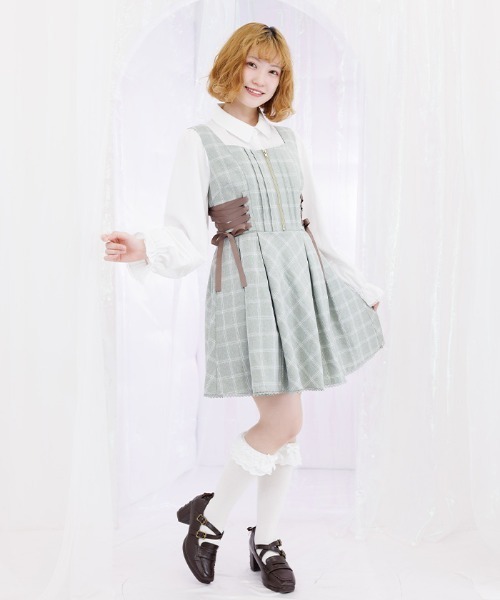 axes femme POETIQUE(アクシーズファムポエティック)の「リボン付センタージップジャンパースカート(ジャンパースカート・レディース・ブラック/ベージュ/ミント・MEDIUM)」の6枚目の写真