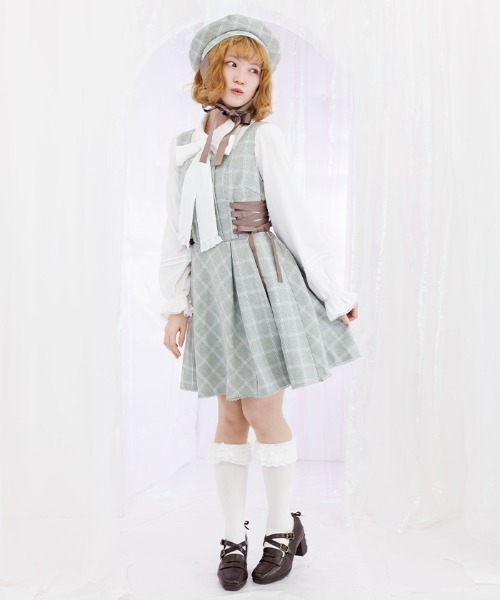 axes femme POETIQUE(アクシーズファムポエティック)の「リボン付センタージップジャンパースカート(ジャンパースカート・レディース・ブラック/ベージュ/ミント・MEDIUM)」の7枚目の写真