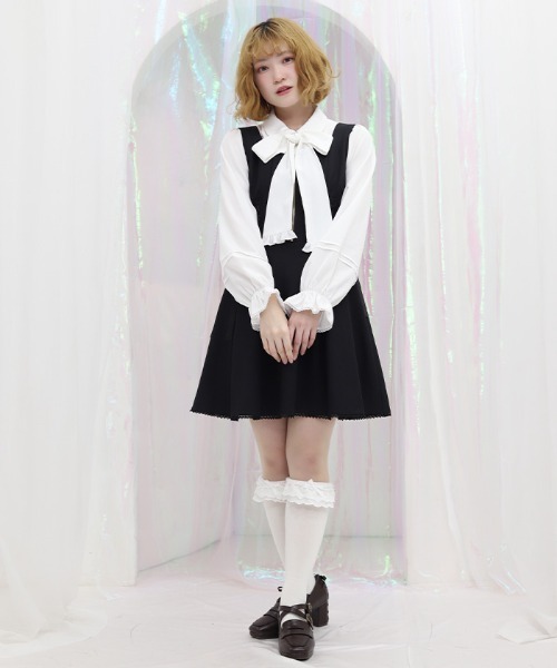 axes femme POETIQUE(アクシーズファムポエティック)の「リボン付センタージップジャンパースカート(ジャンパースカート・レディース・ブラック/ベージュ/ミント・MEDIUM)」の9枚目の写真