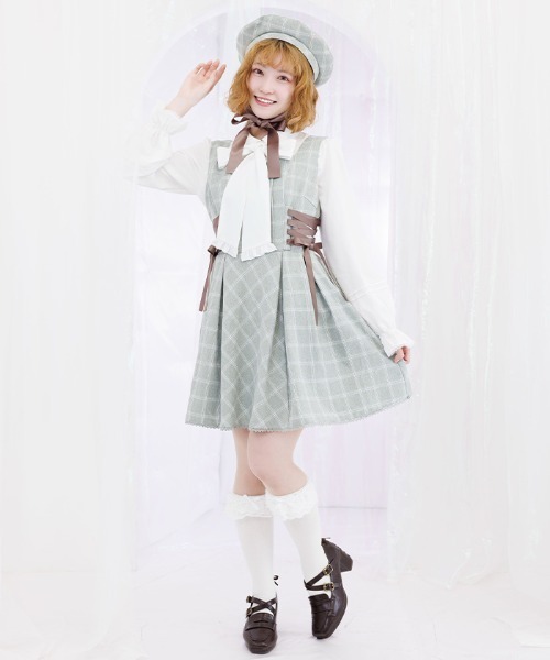 axes femme POETIQUE(アクシーズファムポエティック)の「リボン付センタージップジャンパースカート(ジャンパースカート・レディース・ブラック/ベージュ/ミント・MEDIUM)」の10枚目の写真