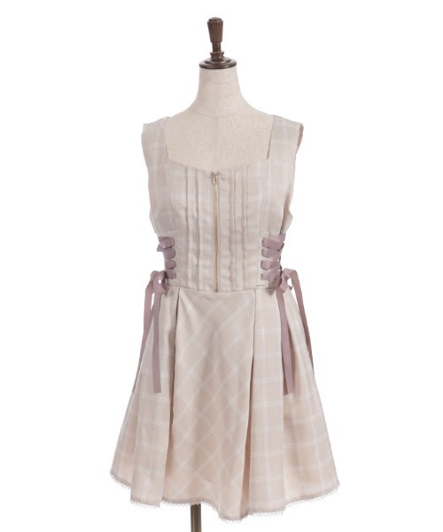 axes femme POETIQUE(アクシーズファムポエティック)の「リボン付センタージップジャンパースカート(ジャンパースカート・レディース・ブラック/ベージュ/ミント・MEDIUM)」の11枚目の写真