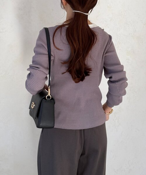 Thevon（ゼボン）の「レイヤード風リブニットカーディガン（カーディガン/ボレロ・レディース・グレー/オリーブ/ベージュ・FREE）」の7枚目の写真