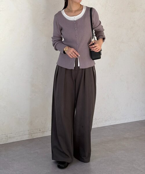 Thevon（ゼボン）の「レイヤード風リブニットカーディガン（カーディガン/ボレロ・レディース・グレー/オリーブ/ベージュ・FREE）」の9枚目の写真