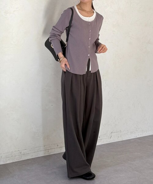 Thevon（ゼボン）の「レイヤード風リブニットカーディガン（カーディガン/ボレロ・レディース・グレー/オリーブ/ベージュ・FREE）」の11枚目の写真