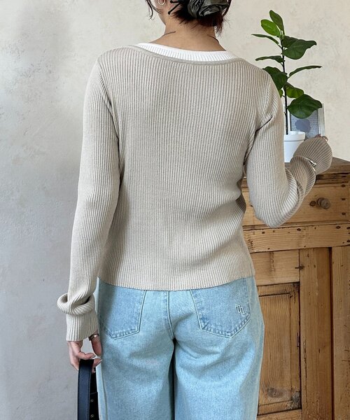 Thevon（ゼボン）の「レイヤード風リブニットカーディガン（カーディガン/ボレロ・レディース・グレー/オリーブ/ベージュ・FREE）」の15枚目の写真