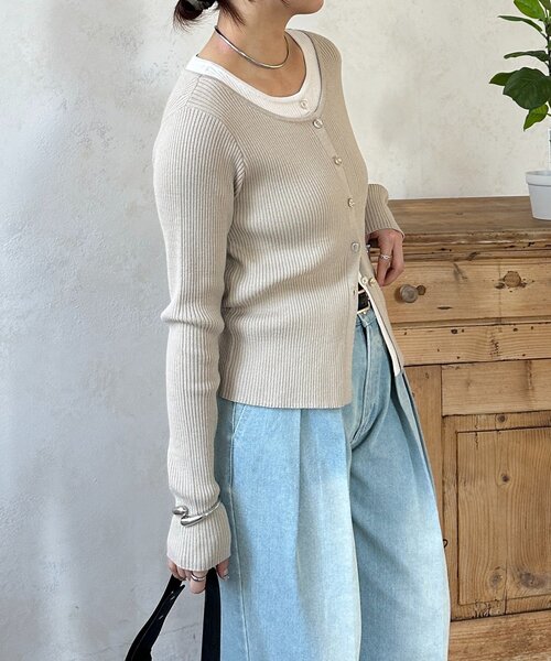 Thevon（ゼボン）の「レイヤード風リブニットカーディガン（カーディガン/ボレロ・レディース・グレー/オリーブ/ベージュ・FREE）」の16枚目の写真