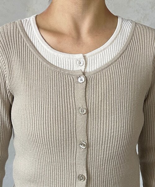 Thevon（ゼボン）の「レイヤード風リブニットカーディガン（カーディガン/ボレロ・レディース・グレー/オリーブ/ベージュ・FREE）」の20枚目の写真