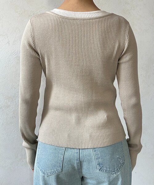 Thevon（ゼボン）の「レイヤード風リブニットカーディガン（カーディガン/ボレロ・レディース・グレー/オリーブ/ベージュ・FREE）」の22枚目の写真