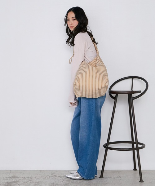 forksy.】2wayギャザーストライプショルダートートバッグ forksy