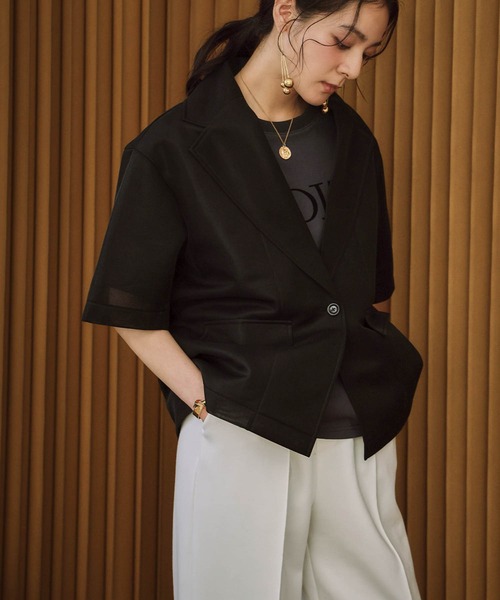 ELFRANK（エルフランク）の「【2026SS】洗える シアー ハーフスリーブ テーラードジャケット ダンボール（テーラードジャケット・レディース・ホワイト/ブラック/グレイッシュベージュ・M/L）」の3枚目の写真