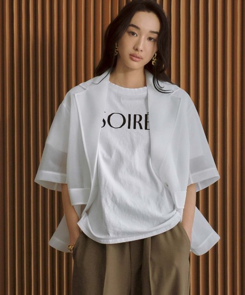 ELFRANK（エルフランク）の「【2026SS】洗える シアー ハーフスリーブ テーラードジャケット ダンボール（テーラードジャケット・レディース・ホワイト/ブラック/グレイッシュベージュ・M/L）」の6枚目の写真