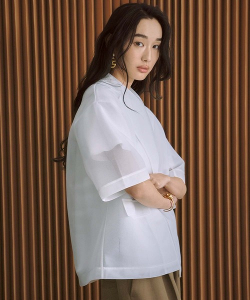 ELFRANK（エルフランク）の「【2026SS】洗える シアー ハーフスリーブ テーラードジャケット ダンボール（テーラードジャケット・レディース・ホワイト/ブラック/グレイッシュベージュ・M/L）」の7枚目の写真