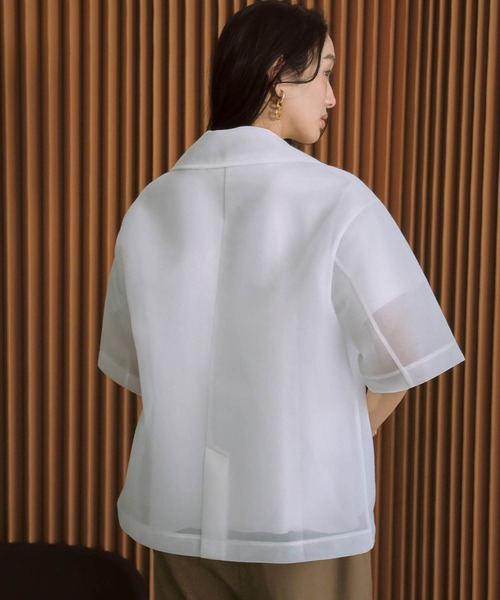 ELFRANK（エルフランク）の「【2026SS】洗える シアー ハーフスリーブ テーラードジャケット ダンボール（テーラードジャケット・レディース・ホワイト/ブラック/グレイッシュベージュ・M/L）」の8枚目の写真