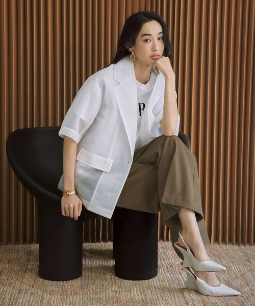 ELFRANK（エルフランク）の「【2026SS】洗える シアー ハーフスリーブ テーラードジャケット ダンボール（テーラードジャケット・レディース・ホワイト/ブラック/グレイッシュベージュ・M/L）」の10枚目の写真