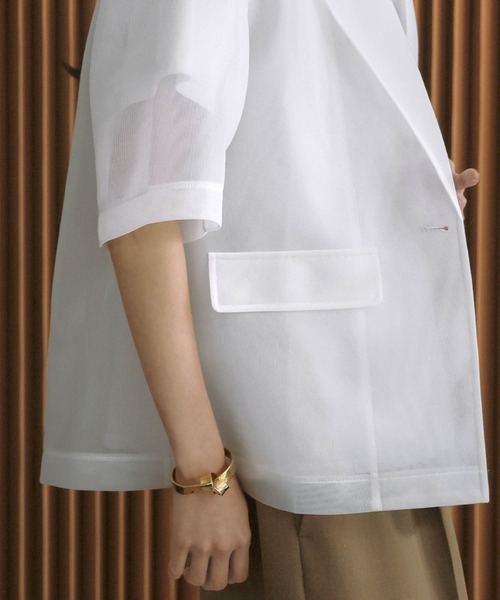 ELFRANK（エルフランク）の「【2026SS】洗える シアー ハーフスリーブ テーラードジャケット ダンボール（テーラードジャケット・レディース・ホワイト/ブラック/グレイッシュベージュ・M/L）」の11枚目の写真