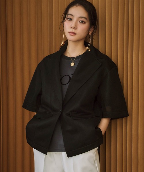 ELFRANK（エルフランク）の「【2026SS】洗える シアー ハーフスリーブ テーラードジャケット ダンボール（テーラードジャケット・レディース・ホワイト/ブラック/グレイッシュベージュ・M/L）」の12枚目の写真